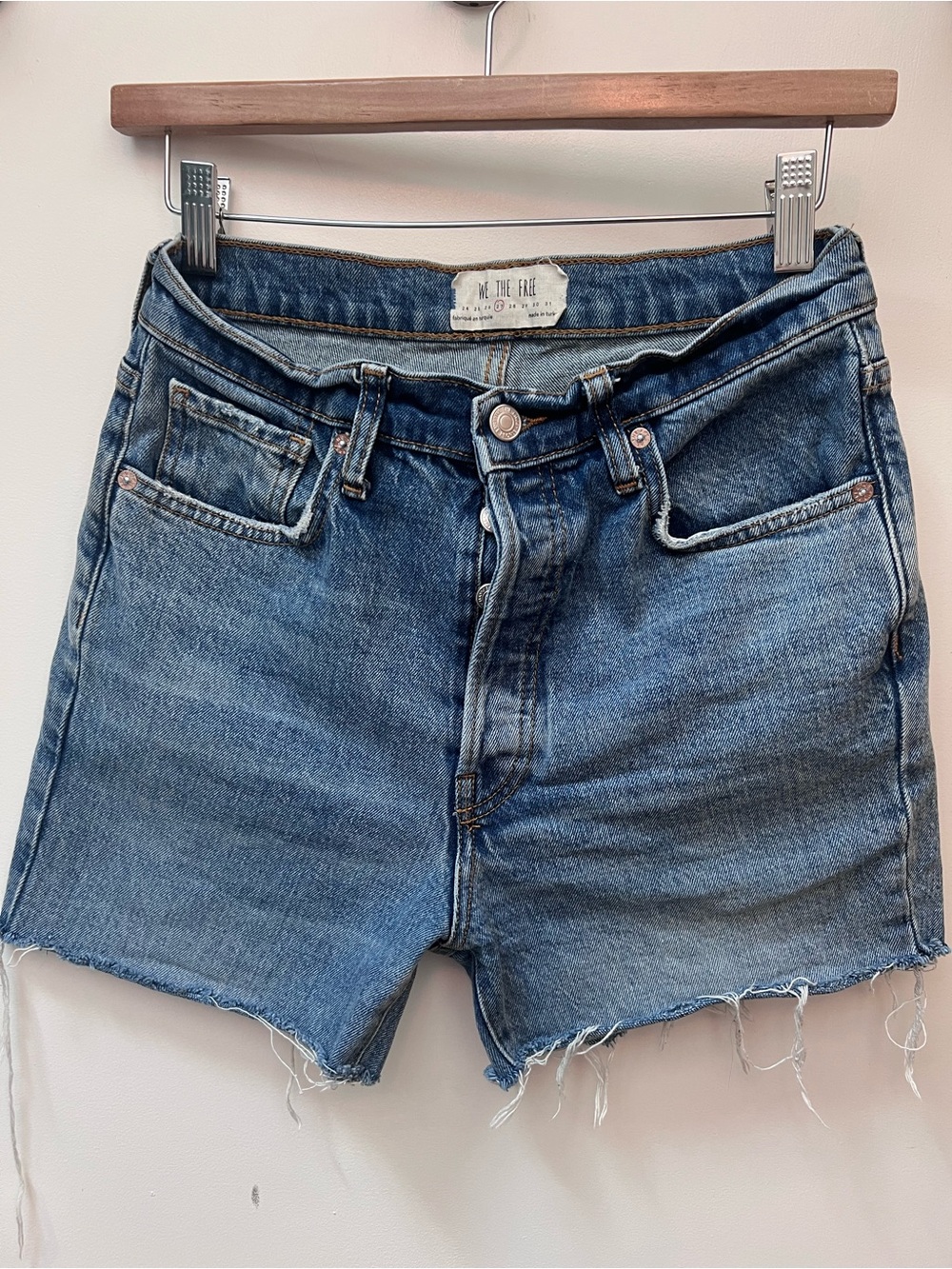 We The Free Distressed High-Rise Blue Denim Cutoff Shorts